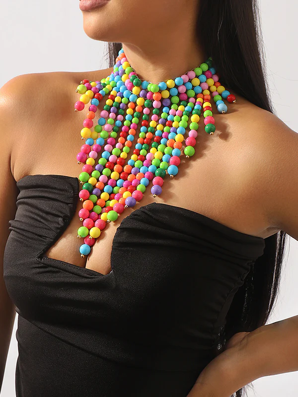 Contrast Color Geometric Tasseled Necklaces Accessories - Image 3