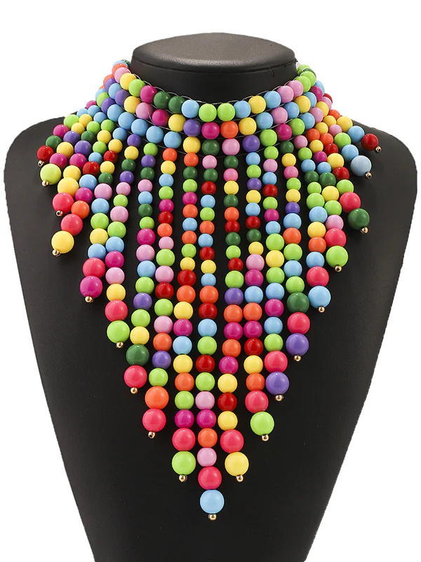 Contrast Color Geometric Tasseled Necklaces Accessories - Image 4
