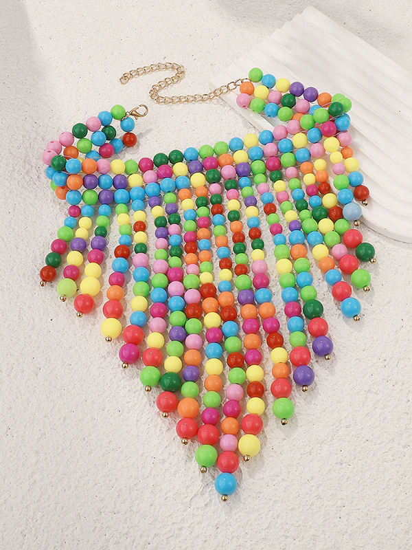 Contrast Color Geometric Tasseled Necklaces Accessories - Image 5