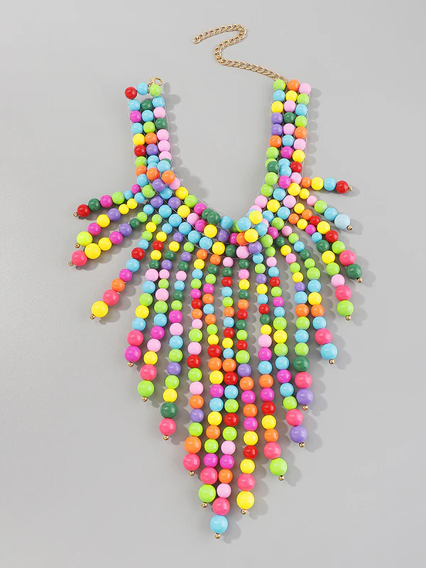 Contrast Color Geometric Tasseled Necklaces Accessories - Image 7