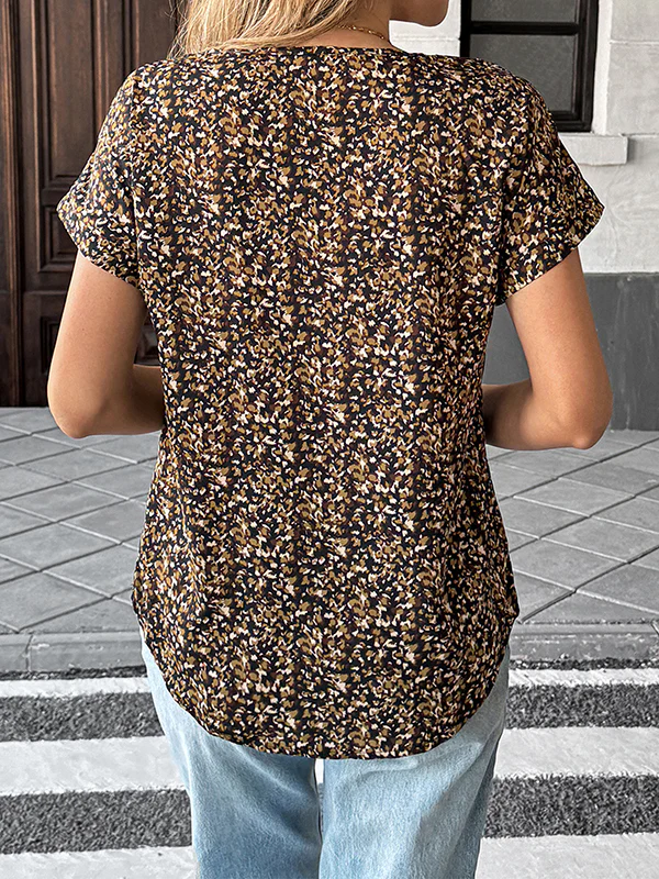 Loose Short Sleeves Contrast Color V-Neck Blouses&Shirts Tops - Image 5
