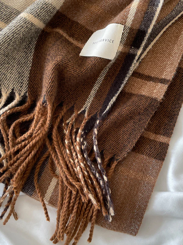 Contrast Color Plaid Striped Tasseled Shawl&Scarf - Image 10