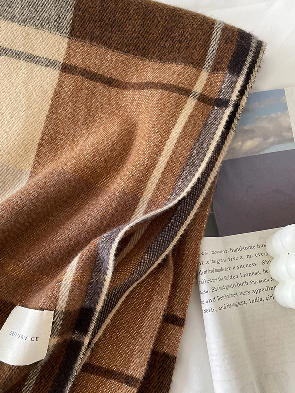 Contrast Color Plaid Striped Tasseled Shawl&Scarf - Image 11