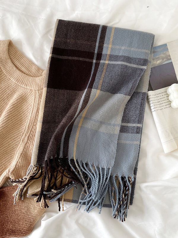 Contrast Color Plaid Striped Tasseled Shawl&Scarf - Image 4