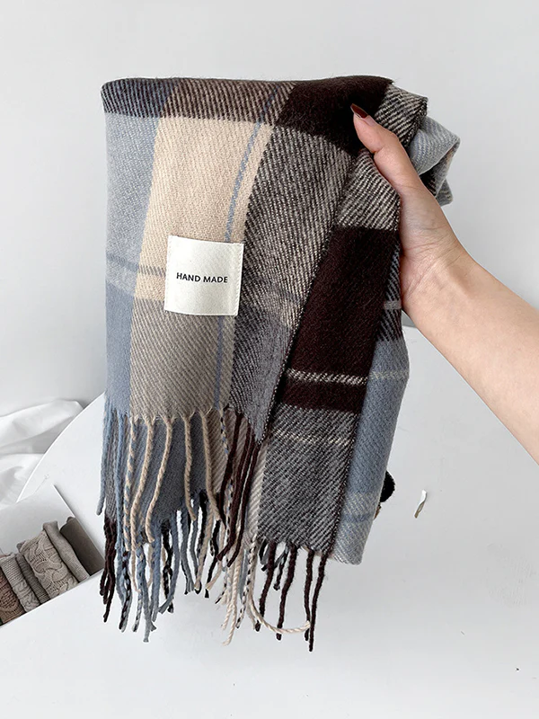 Contrast Color Plaid Striped Tasseled Shawl&Scarf - Image 5