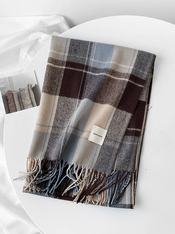 Contrast Color Plaid Striped Tasseled Shawl&Scarf - Image 6