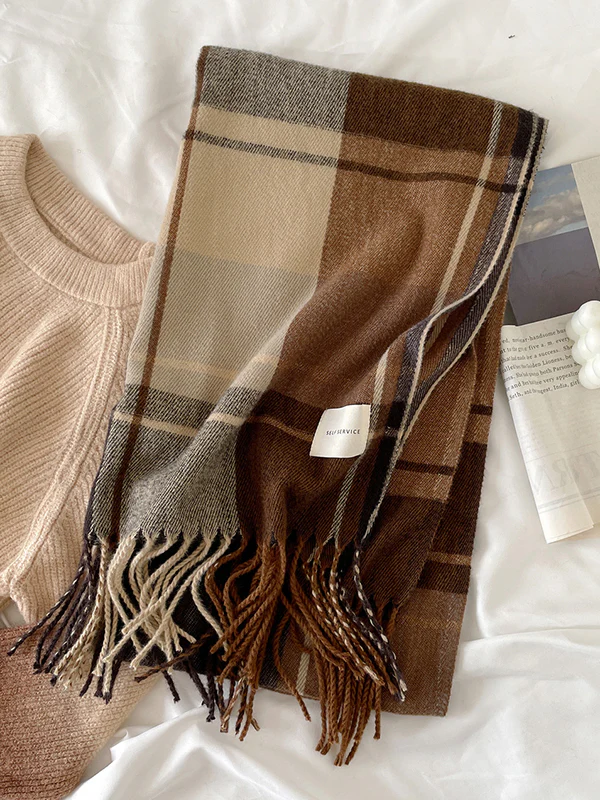 Contrast Color Plaid Striped Tasseled Shawl&Scarf - Image 7