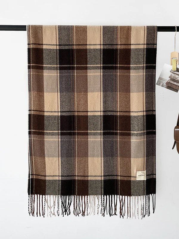 Contrast Color Plaid Striped Tasseled Shawl&Scarf - Image 8