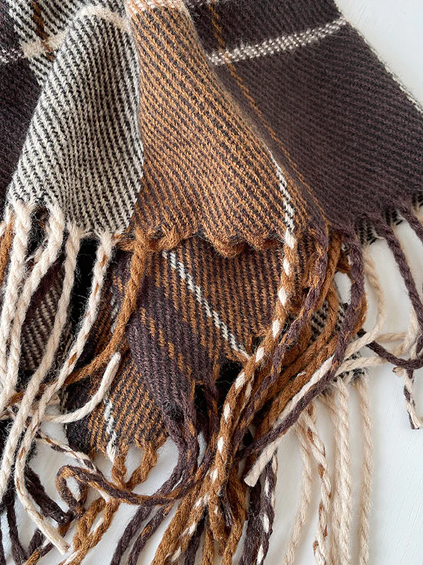 Contrast Color Plaid Striped Tasseled Shawl&Scarf - Image 9