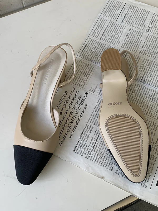 Contrast Color Pointed-Toe Round Cut Sling Shoes - Image 10