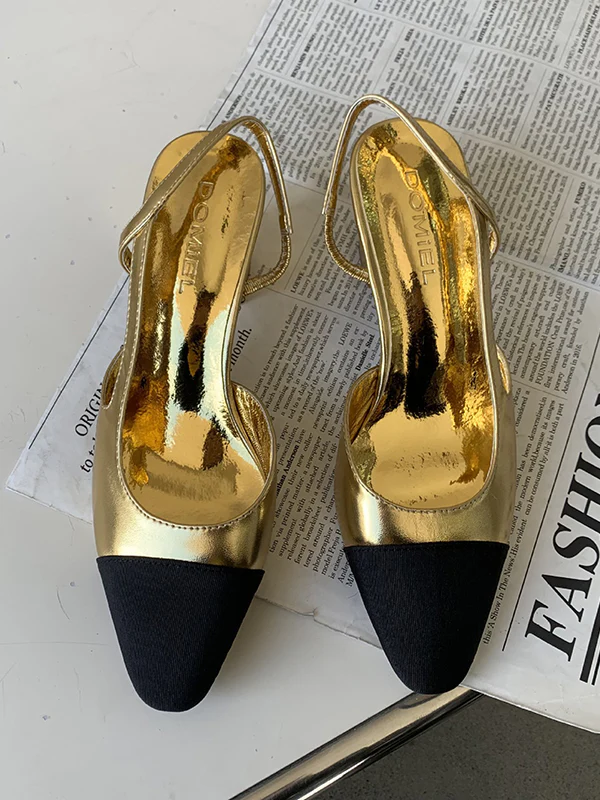 Contrast Color Pointed-Toe Round Cut Sling Shoes - Image 4