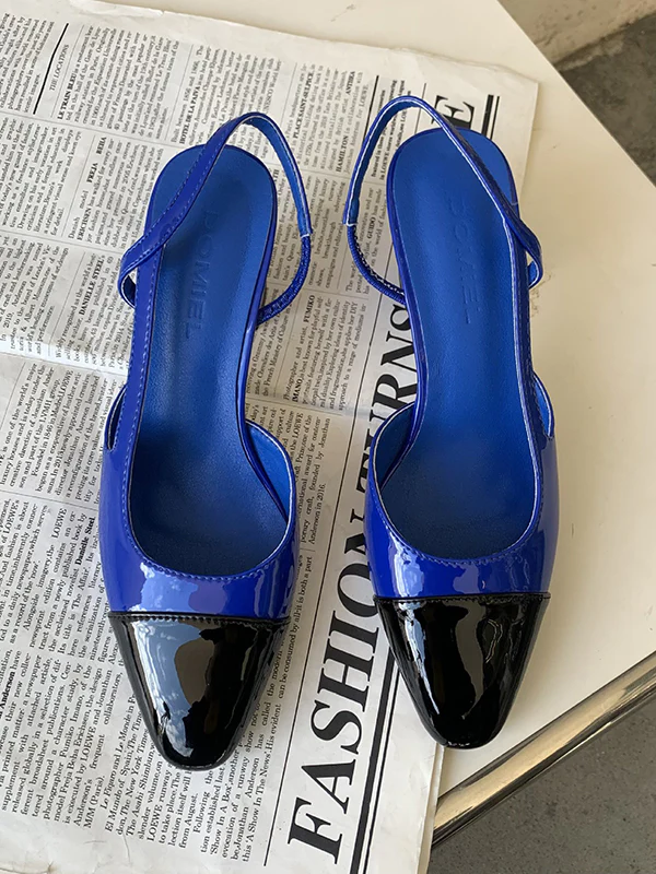 Contrast Color Pointed-Toe Round Cut Sling Shoes - Image 5