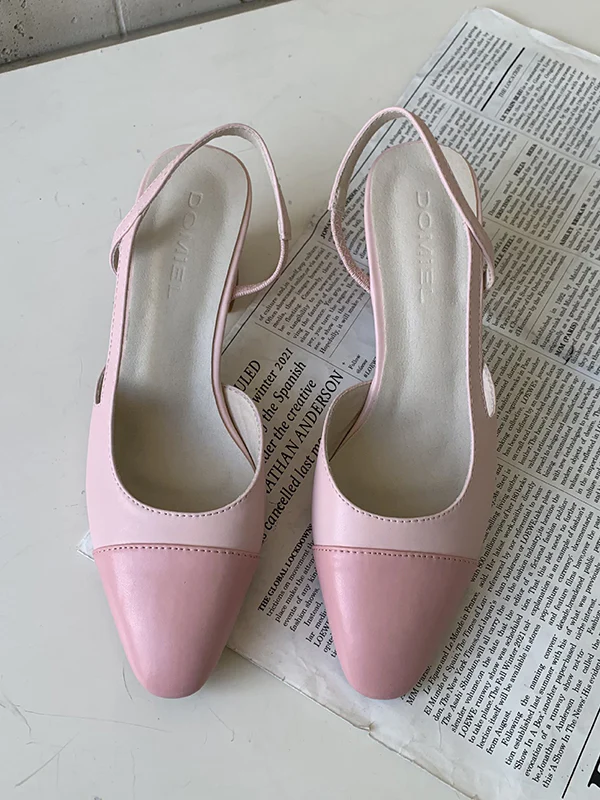 Contrast Color Pointed-Toe Round Cut Sling Shoes - Image 6