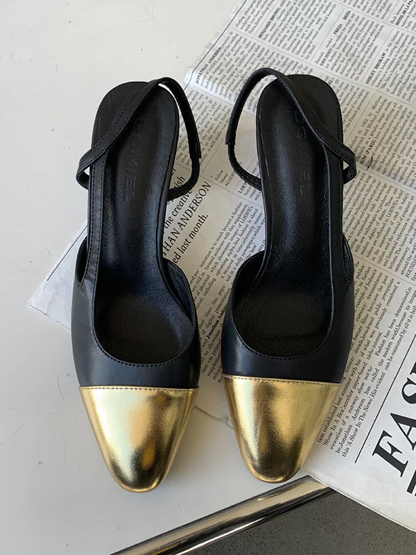 Contrast Color Pointed-Toe Round Cut Sling Shoes - Image 7