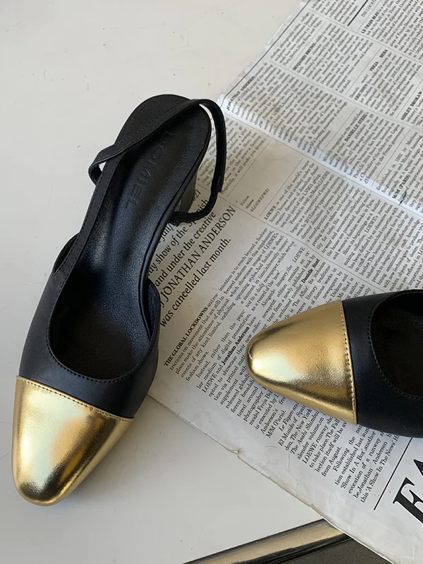 Contrast Color Pointed-Toe Round Cut Sling Shoes - Image 8
