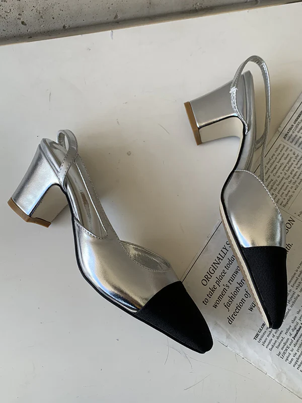 Contrast Color Pointed-Toe Round Cut Sling Shoes - Image 9