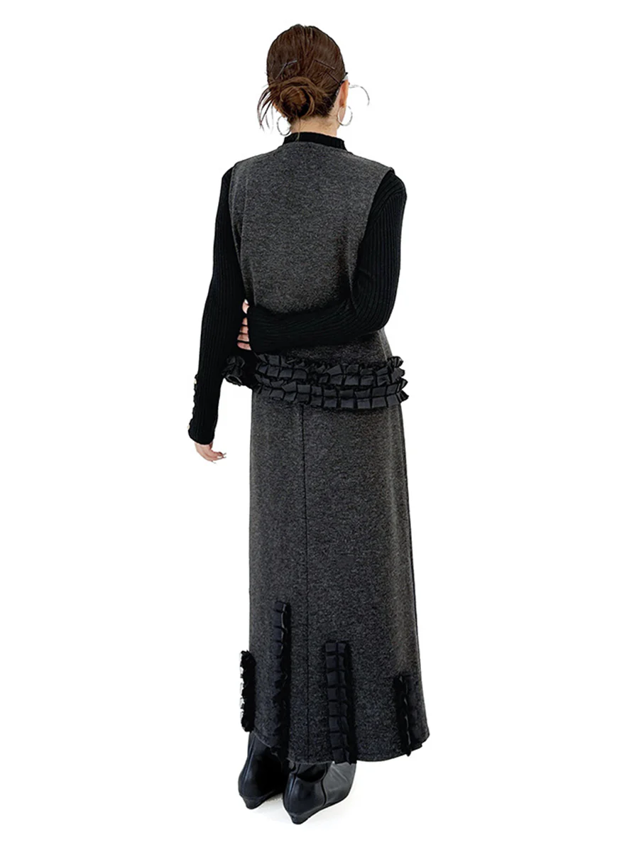 Contrast Color Ruffled Split-Joint V-Neck Vest Top + Elasticated Waist High Waisted Pleated Skirts Bottoms Two Pieces Set - Image 13