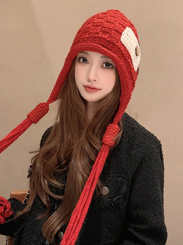 Contrast Color Solid Color Tasseled Knitted Hats - Image 12