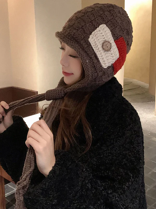 Contrast Color Solid Color Tasseled Knitted Hats - Image 4