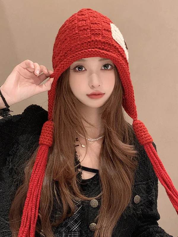 Contrast Color Solid Color Tasseled Knitted Hats - Image 7