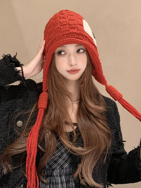 Contrast Color Solid Color Tasseled Knitted Hats - Image 8