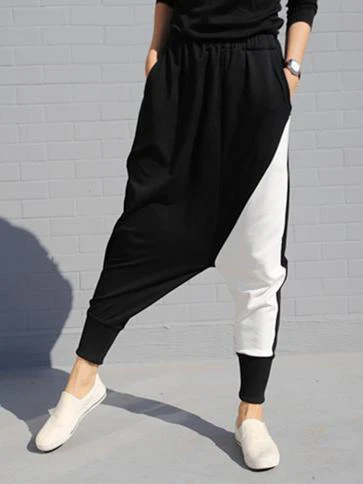 Contrast Color Splicing Harem Pants - Image 2