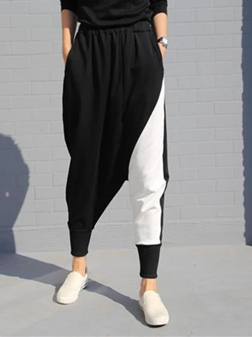 Contrast Color Splicing Harem Pants - Image 3