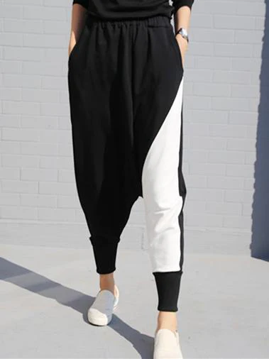 Contrast Color Splicing Harem Pants - Image 4