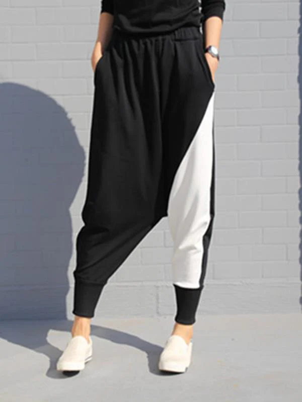Contrast Color Splicing Harem Pants - Image 5