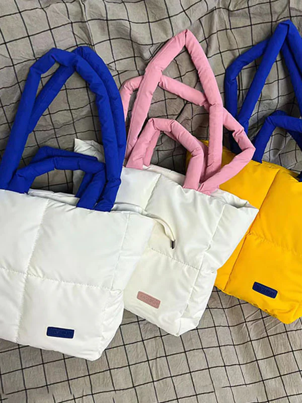 Contrast Color Split-Joint Padded Bags Handbags Tote Bags - Image 15