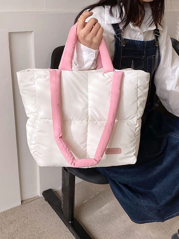 Contrast Color Split-Joint Padded Bags Handbags Tote Bags - Image 2