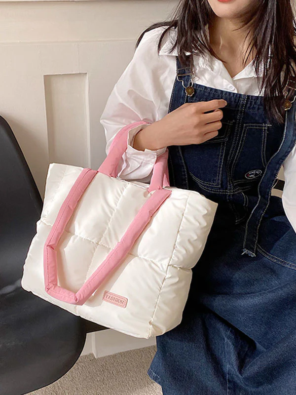 Contrast Color Split-Joint Padded Bags Handbags Tote Bags - Image 3
