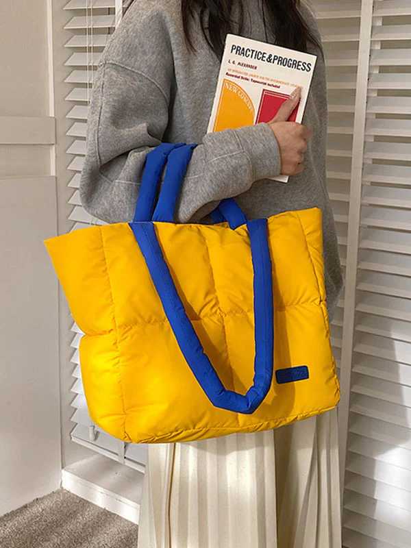Contrast Color Split-Joint Padded Bags Handbags Tote Bags - Image 4