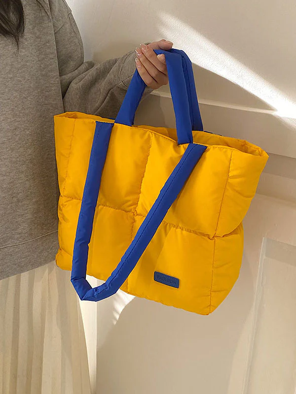 Contrast Color Split-Joint Padded Bags Handbags Tote Bags - Image 5