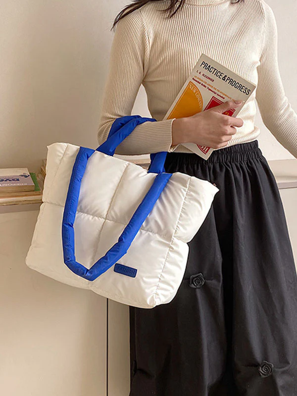 Contrast Color Split-Joint Padded Bags Handbags Tote Bags - Image 6