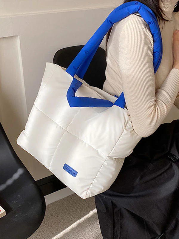 Contrast Color Split-Joint Padded Bags Handbags Tote Bags - Image 7