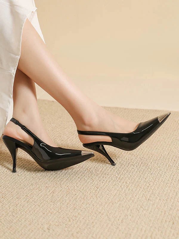 Contrast Color Split-Joint Square-Toe Pumps Sling Shoes - Image 4