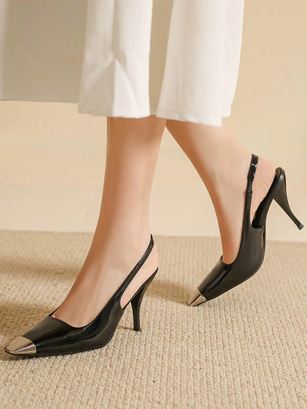 Contrast Color Split-Joint Square-Toe Pumps Sling Shoes - Image 5