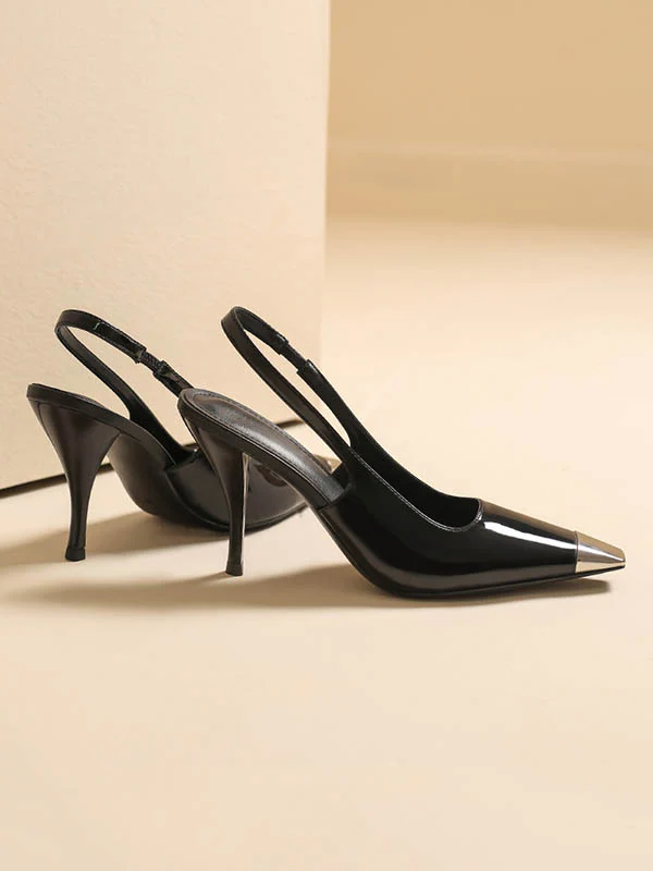 Contrast Color Split-Joint Square-Toe Pumps Sling Shoes - Image 7