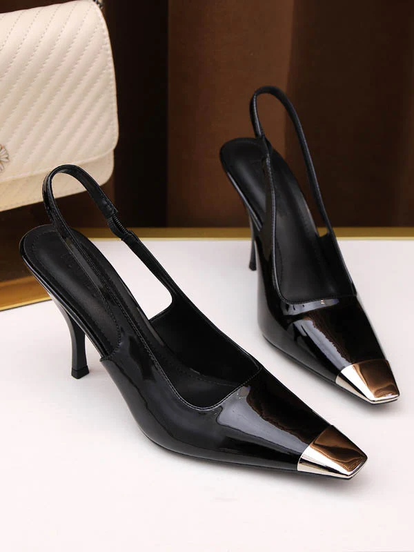 Contrast Color Split-Joint Square-Toe Pumps Sling Shoes - Image 8