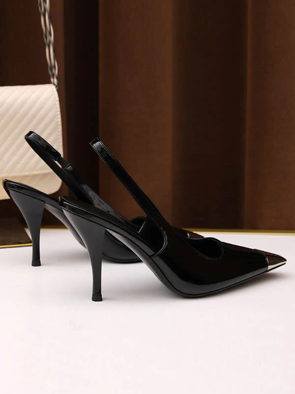 Contrast Color Split-Joint Square-Toe Pumps Sling Shoes - Image 9