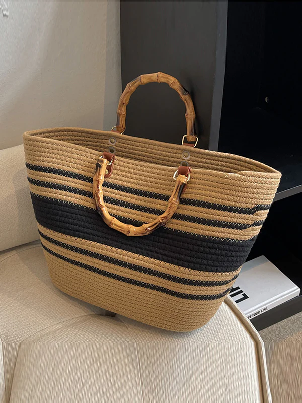 Contrast Color Split-Joint Striped Handbags - Image 10