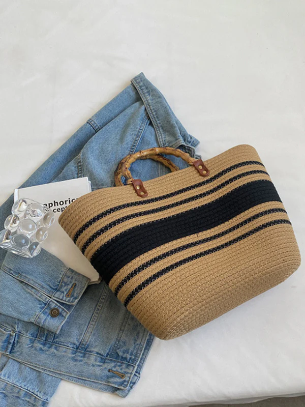Contrast Color Split-Joint Striped Handbags - Image 11