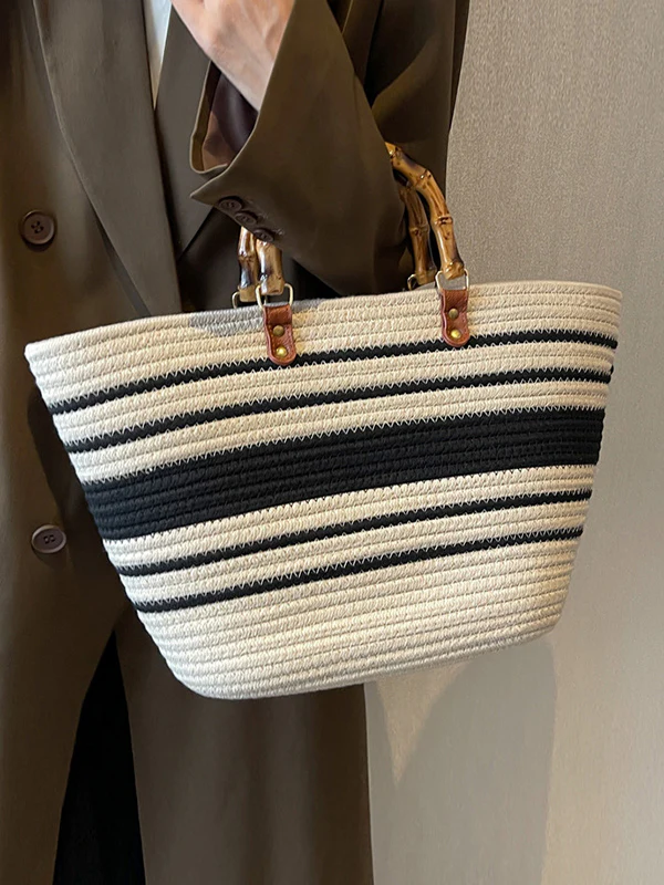 Contrast Color Split-Joint Striped Handbags - Image 3