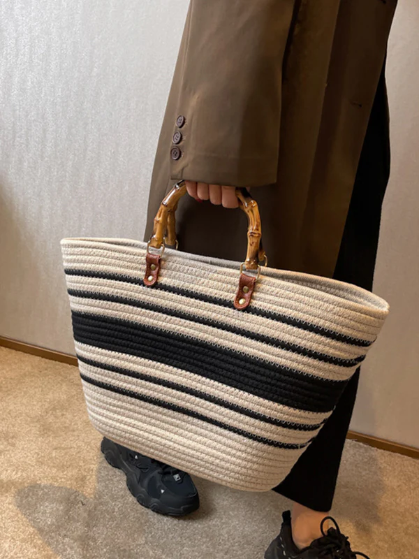 Contrast Color Split-Joint Striped Handbags - Image 4
