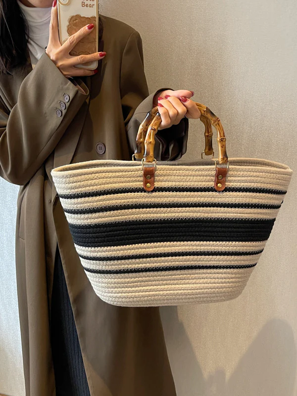 Contrast Color Split-Joint Striped Handbags - Image 5