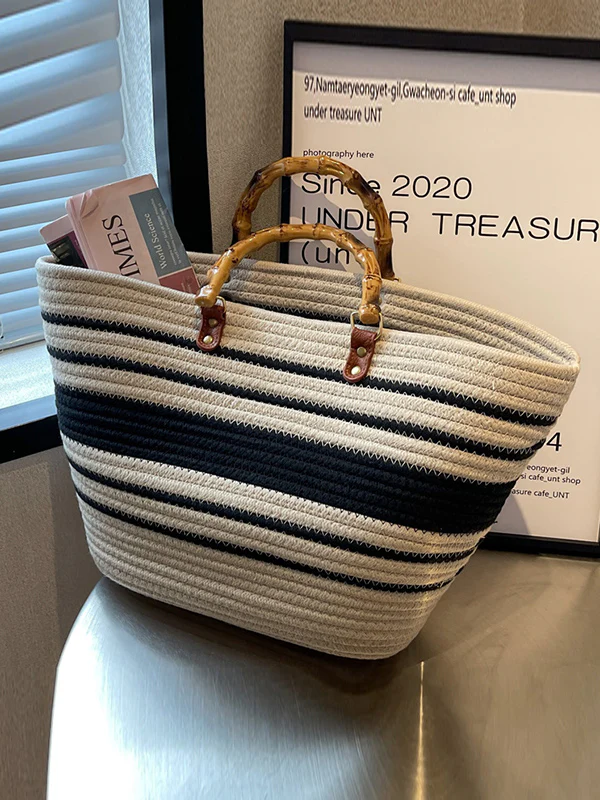 Contrast Color Split-Joint Striped Handbags - Image 6
