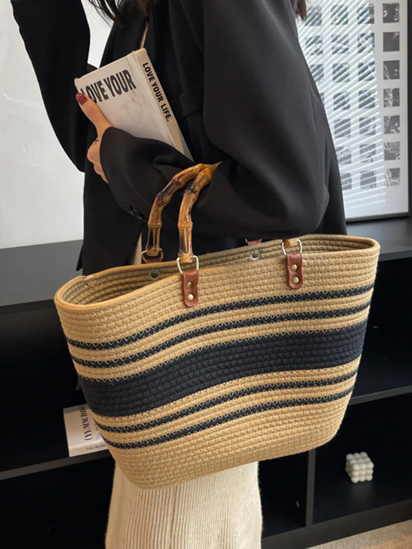 Contrast Color Split-Joint Striped Handbags - Image 7
