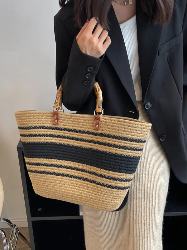 Contrast Color Split-Joint Striped Handbags - Image 8