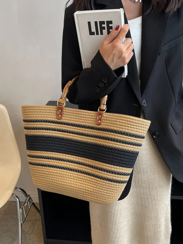 Contrast Color Split-Joint Striped Handbags - Image 9